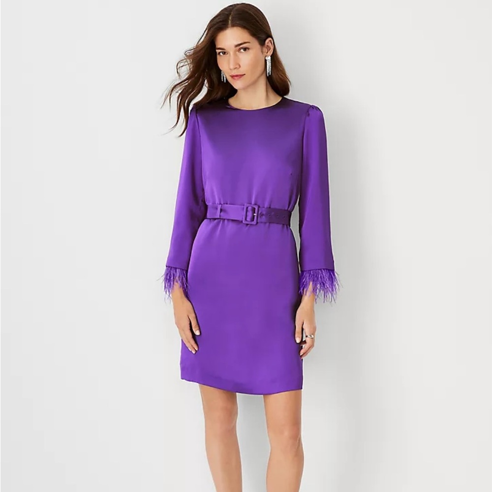 Feather Cuff Belted Shift Dress